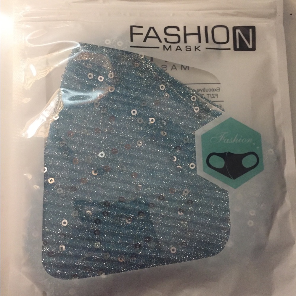 Light Blue Sequined Face Mask, Unopened